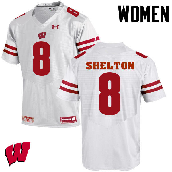 Women Wisconsin Badgers #8 Sojourn Shelton College Football Jerseys-White - Click Image to Close